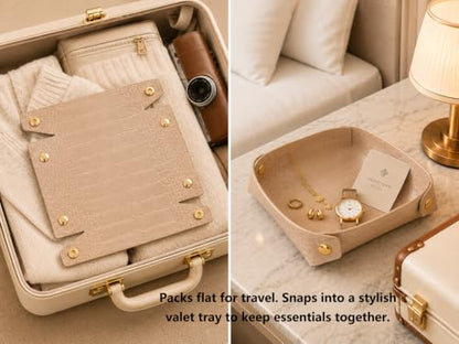Large Faux Leather Catchall Valet Tray, Beige Croc - color: Sandy Croc