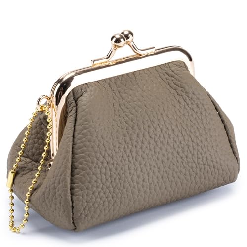 Genuine Leather Coin Purse for Women, Dark Khaki - color: Dark Khaki