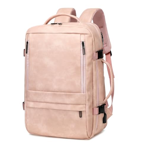 Travel Backpack Women, PU Leather Carry On Backpack Flight Approved, Pink - color: Pink