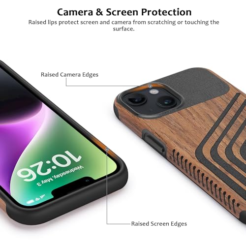 Magnetic Case Compatible with iPhone 13 Case [Compatible with MagSafe] Wood and Leather Carbon Fiber Design Hybrid Shockproof Phone Case 6.1" (Wood and Leather) - color: Wood Leather, size: iPhone 13