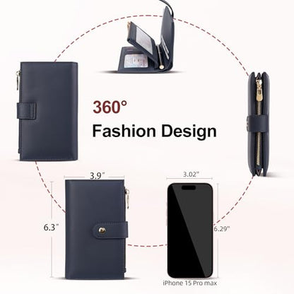 yiijay Wallet for Women RFID Blocking Leather Trifold Clutch Wallet Credit Card Holder Ladies Travel Wallet Purse with Passport/Pen Holder - color: 1Royal Blue