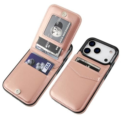 KIHUWEY for iPhone 17 Pro Wallet Case Card Holder Kickstand, Rose Gold - color: Rose Gold