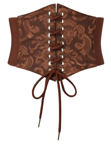 Scarlet Darkness Renaissance Corset Belt Wide Elastic Waist Belts for Women - color: Brown Flower, size: XX-Large