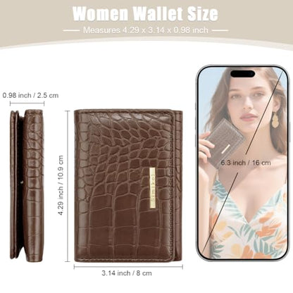 Crocodile Wallets Women Small Luxury Faux Leather Alligator Wallet | Chic RFID Blocking Womens Trifold Credit Card Holder Ladies Mini Purse, Coffee Croc - color: Coffee