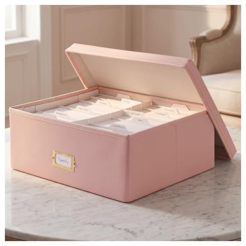 INMAKER PU Leather Photo Storage Box, Decorative 4x6 Photo Storage Box | Hold up to 1700 4x6 Pictures, Cards, Reinforced PP base, Photo Container with Dividers, Menory Box for Family, Wedding, Baby - color: Rose Pink