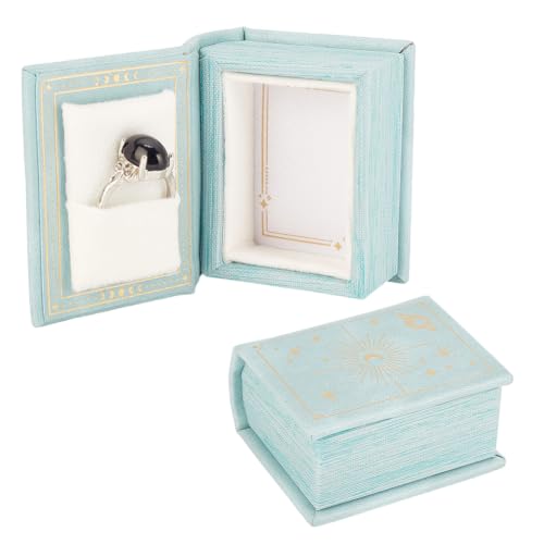 2PCS Green Vintage Magic Book-Shaped Ring Box PU Leather Closure for Proposal Engagement Gift Jewelry Box Elegant Display Holder Ring Mini Ring Box for Proposals Engagements Weddings - color: Pale Turquoise