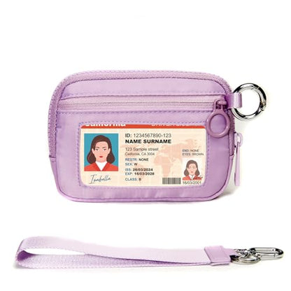 Small Wristlet Wallets for Women with Clear ID Window, Keychain Coin Purse - color: Light Purple