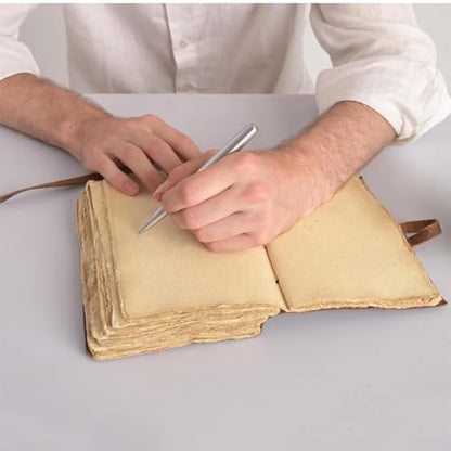Leather Journal Travel Diary, Handmade Vintage Bound Notebook For Men & Women, Antique Finish, Genuine Buffalo Leather- Quality Unlined Paper Perfect for Notes, Art Sketchbook, 7X5 Inches, Brown - style: 7X5 Inches - Brown Unlined (Deckled Edge)