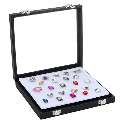 PH PandaHall Diamond Storage Box Leather Jewelry Display Case Gemstone Display Box Gem Containers Boxes Glass Top Jewelry Organizer with Sponge and Clasp for Collectible Rhinestone Crystal Showcase