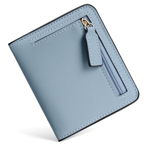 Toughergun Women’s Small Slim Leather Wallet with RFID Protection, Compact Bifold Mini Purse with Clear ID Window - color: Blue