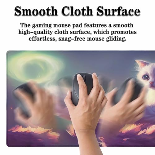 Fantasy Cat Mouse Pad Magical White Cat Animal Pet Blue Eyes XL Gaming Mouse Keyboart Mat for Desk,Computer,Office,Home 35.4"X15.7" - color: Fantasy cat