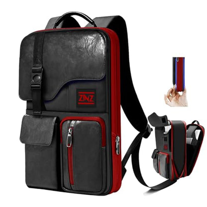 ZINZ Slim & Expandable Laptop Backpack 15.6 Inch, Computer Rucksack Water Resistant Bag, Anti-Theft Travel Daypack for Men and Women-Black&Red - color: Black&red
