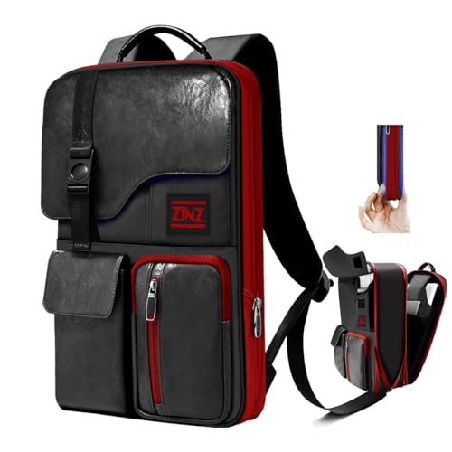 ZINZ Slim & Expandable Laptop Backpack 15.6 Inch, Computer Rucksack Water Resistant Bag, Anti-Theft Travel Daypack for Men and Women-Black&Red - color: Black&red