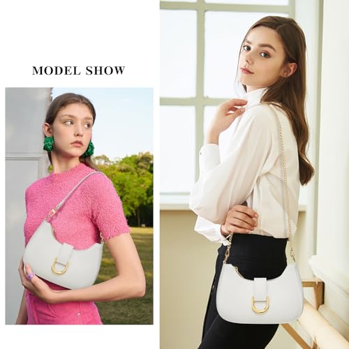KKXIU Shoulder Bag for Women Trendy Everyday Purse Cute Handbag | Removable Short Strap, Extra Gold Chain for Versatile Style,Inner Zipper Pocket & 3 Card Slots, PU Vegan Leather - color: White