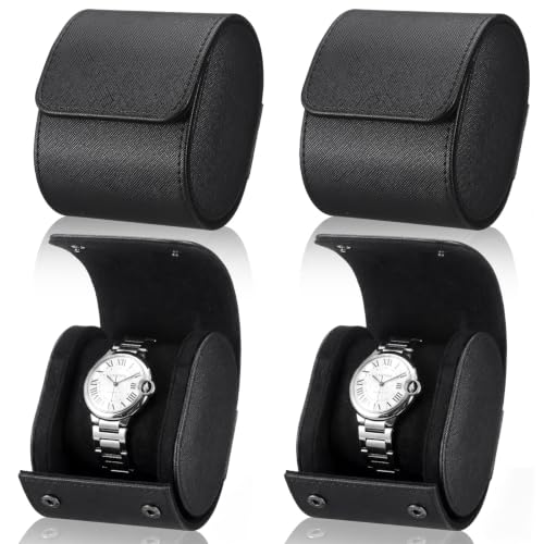 Kigeli 2 Pcs Leather Watch Travel Cases for Men Women, Portable Single Watch Roll Boxes Storage Organizer and Display