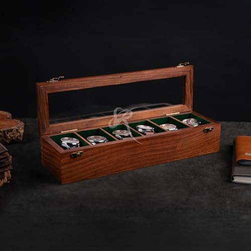 Handmade Mens watch box, Watch display case, Indian Rosewood single watch box case organizer for men, Velvet lining glass lid, Solid Gift for Him | Made for Special Events (SIX SLOT) - size: SIX SLOT