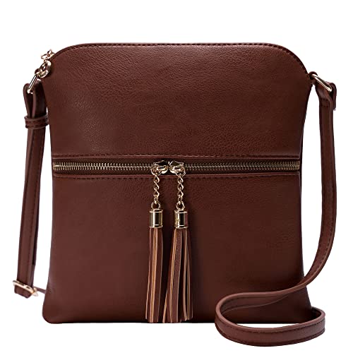 Solene Womens Lightweight Medium Crossbody Purse with Tassel, Perfect Size Crossbody Bags for Daily Use, travel - color: Coffee