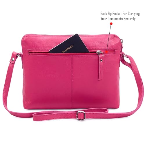 Leather Crossbody Bags for Women Small Soft Genuine Pebbled Sling Shoulder Handbag Crossover Purse with Full Adjustable Strap (Hot Pink Nappa) - color: Hot Pink Nappa