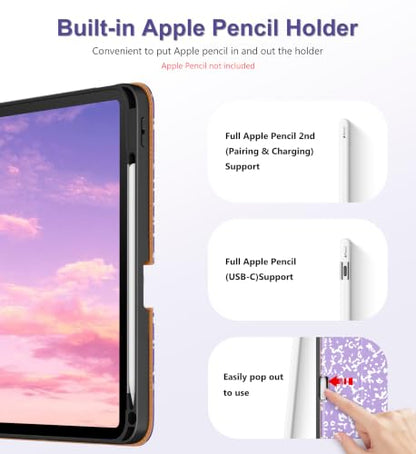 DTTO for iPad Air 11-inch Case M4 / M3 / M2 (2026/2025/2024), Lilac Book | Slim Reading PU Leather Cover with Pencil Holder for iPad Air 5/4, Card Slot, Vertical & Horizontal Angles, Auto Wake/Sleep - color: Lilac Notebook