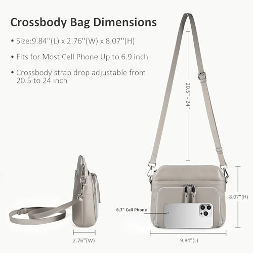 befen Genuine Leather Crossbody Bags for Women Travel Wallet Purse | Real Leather, Purse with Built in Wallet, RFID Blocking, 8 Card Slots, Crossbody Bag with Wallet, Detachable Shoulder Strap - color: Beige Gray