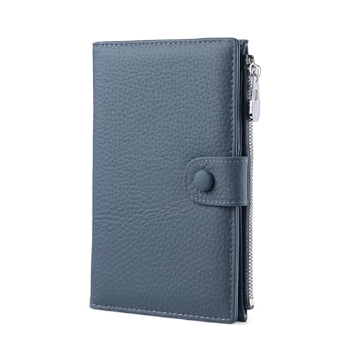 Genuine Leather Passport Holder for Women, RFID Blocking Compact Travel Wallet with Card Slots, Zipper Coin Pocket and SIM Slots, Slim Passport Cover Case, Blue - color: Blue