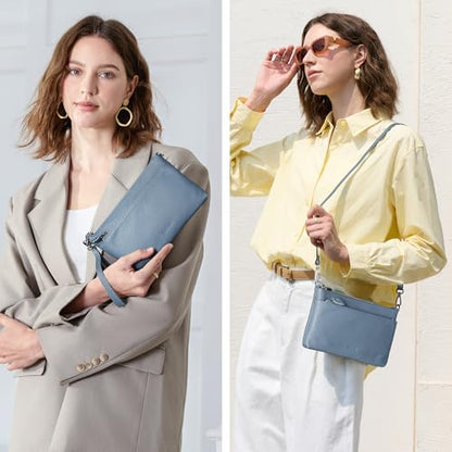 befen Genuine Leather Wristlet Clutch Wallet Purses with RFID Blocking | Small Crossbody Bags Shoulder Handbag for Women, Genuine Leather Wristlet Clutch Wallet Purses with RFID Blocking - color: Grey Blue