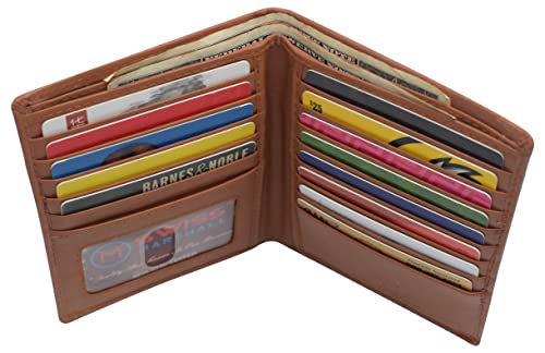 MARSHAL Extra Capicity RFID Blocking Bifold Hipster Credit Card Wallet Premium Leather (CN Tan) - color: CN Tan