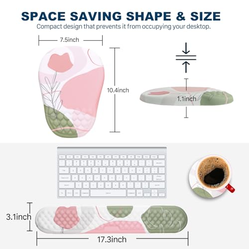 Ergonomic Mouse Pad and Keyboard Wrist Rest with Massage Design, Space-Saving Mouse Pad Wrist Support, Memory Foam Wrist Rest with Non-Slip PU Base for Computer Desk, Rose - color: Massage05-rose