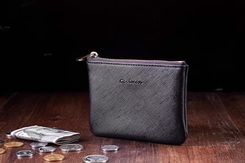 Chelmon Vegan Leather Coin Purse Pouch Change Purse With Zipper For Men Women - color: CH Steel Purple