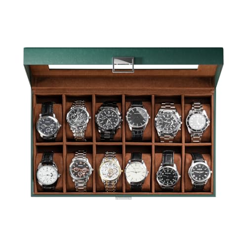 ProCase Watch Box Organizer, 12 Slot Watch Display Case, MidnightGreen | Watches Storage Boxes Holder for Men Women, Large Glass Lid, Removable Pillows, Anniversary Christmas Birthday Gifts - color: MidnightGreen, size: 12-Slot