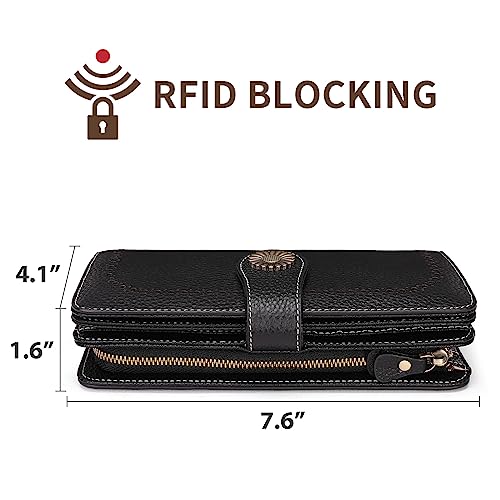 SENDEFN Womens Wallet RFID Blocking Card Holder Large Leather Wristlet - color: 2-Natural-Black