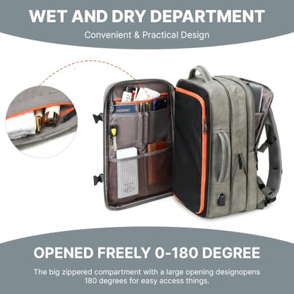 40L Travel Backpack for Men, Carry On Backpack Flight Approved, Grey - color: Grey
