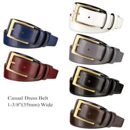 Men's Belt Classic Genuine Leather Smooth Dress Belt 1-3/8"(35mm) Wide - color: X_gold Buckle-burgundy, size: 42
