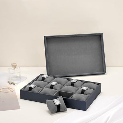 Grey Microfiber 12-Slot Removable Pillow Watch Storage Tray - size: 12 Grid with Pillow