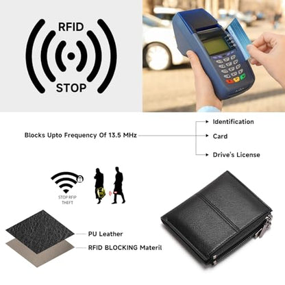 Zipper Wallet for Men Bifold Wallets with 1 ID Window 7Card Slot Coin Pocket- Big Capacity Credit Card Travel Wallet - color: A-Black