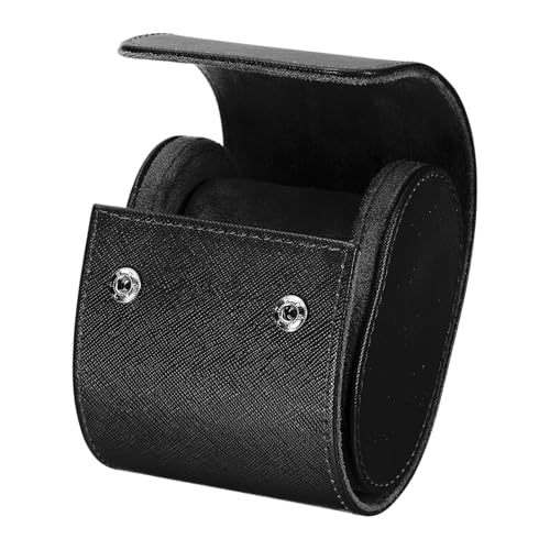 HARFINGTON Watch Roll Travel Case Single Slot Portable Leather Watch Case for Men and Women, Watches Storage Organizer with Removable Pillow for Traveling, Display, Cross-grain Textured Black - color: Black, size: Single Slot