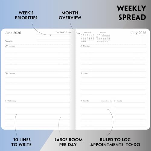 26-27 Academic Planner - Weekly and Monthly Planner, Jul 2026 - Jun 2027, Vegan Leather Cover, Elastic Closure, 7”x9.25”, Rose Gold - color: Rose Gold, size: 7”x9.25” (26-27)