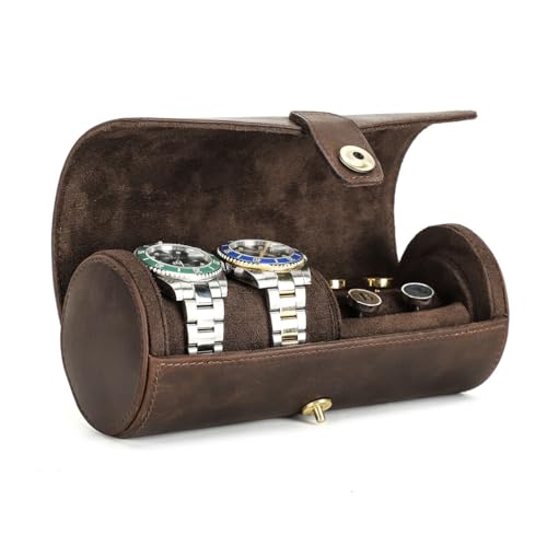 CONTACTS Full Grain Leather Watch Case Cufflink Box with Pad Tie Case Travel Multifunction Jewelry Accessories Organizer Storage Roll - size: Roll
