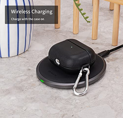 LOPIE Leather Case with Clip for AirPods 3 (Released in 2021), Handmade Case Fully-Wrapped with Full-Grain Leather, Protective Hard Cover for Gen 3 AirPods (Not for AirPod Pro 3rd Generation), Black - color: [Full Grain Leather]-Black Case with Clip