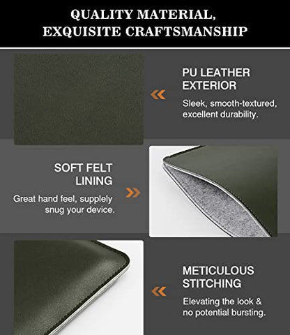 MoKo 14 Inch Laptop Sleeve Bag PU Leather Slim Protective Carrying Case | Laptop Carrying Case Fits MacBook Pro 14-inch M3/M2/M1, Midnight Green - color: Midnight Green, size: 14 Inch