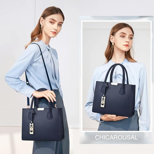 CHICAROUSAL Crossbody Purses and Handbags for Women PU Leather Tote Shoulder Bags Top Handle Satchel - color: Liz Navy Blue