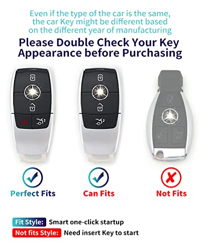 For Mercedes Benz Key cover & Key chain accessories (White set) | Advanced soft TPU key Case is compatible with C E R S G S CLS CLK GLC ML GLE GLS SL SLR Maybach AMG Smart Remote Key - color: Key Case + Sheepskin Metal Key Chain(white)