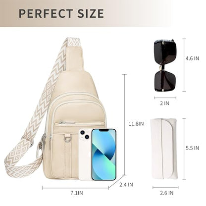 Sling Bag Set, PU Leather Sling Bag, Multi-Zipper Design for Travel, Outdoors, Valentine’s Day Gifts - color: 03-white