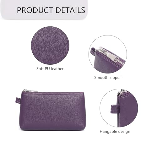Small Makeup Bag for Purse, Leather Cosmetic (Anemone Purple) - color: PU/Anemone Purple
