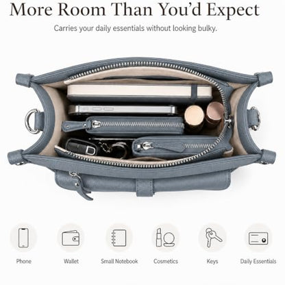 Crossbody Bags for Women,6 Pockets Vagan Leather Shoulder Bag for Daily Use | Boho Guitar Strap, Shoulder Bag, Travel Use - color: Blue and Beige