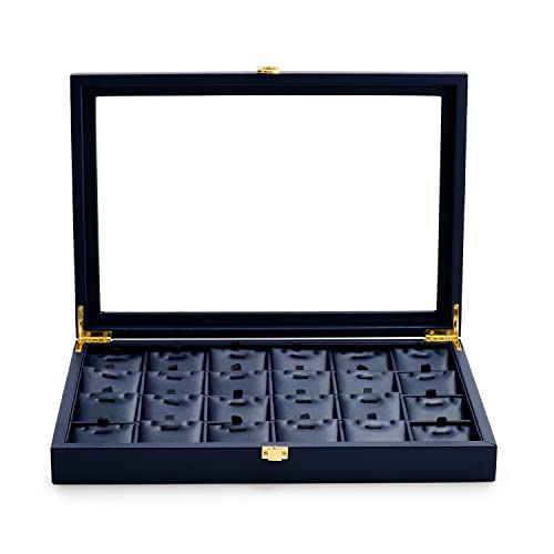Oirlv Premium Blue Leather Jewelry Tray with 24 Grid Removable Jewelry Cards Jewelry Organizer Box with Transparent Acrylic Lid Necklace Pendant Display Case - color: Blue, size: 24 Gird with Inserts