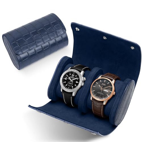 PU Leather Watch Roll Case Organizer-Secure Storage with Removable Pillows & Solid Dividers, Portable Men's Watch Display Case for Home, Travel, and Anniversary Birthday (Blue-2 Slot) - size: Blue-2 Slot