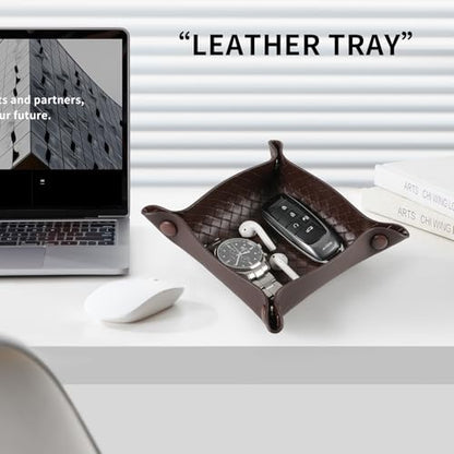 KINIVA 2 Pack PU Leather Jewelry Valet Tray for Men Women,Small Key Bowl for Entryway Table,Portable Travel Catchall Dice Tray (Square-Coffee-2pcs) - style: Square-Coffee-2pcs