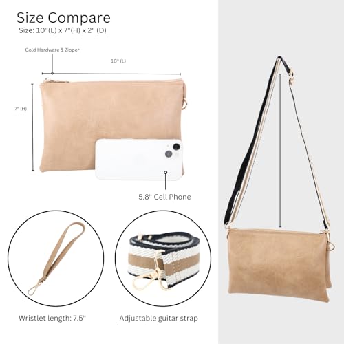 JEN & CO. Izzy Crossbody Bag, Wristlet Clutch Shoulder Purse for Women | Vegan Leather, 3 Compartments, Handbag with Inside Card Slots, Removable Wristlet, Adjustable Guitar Strap for Daily Travel - color: Winter Mint
