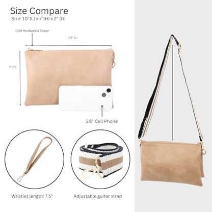 JEN & CO. Izzy Crossbody Bag, Wristlet Clutch Shoulder Purse for Women | Vegan Leather, 3 Compartments, Handbag with Inside Card Slots, Removable Wristlet, Adjustable Guitar Strap for Daily Travel - color: Winter Mint